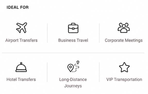 Mercedes E-Class ideal for airport transfers, business travel, corporate meetings, hotel transfers, long-distance journeys and VIP transportation.
