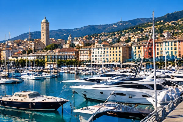 Luxury yachts in Genoa marina near the Genoa Boat Show