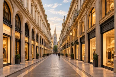 Luxury shopping street in Milan during Milan Fashion Week
