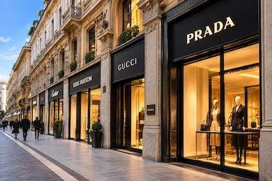 Luxury designer boutiques in Milan during Milan Fashion Week