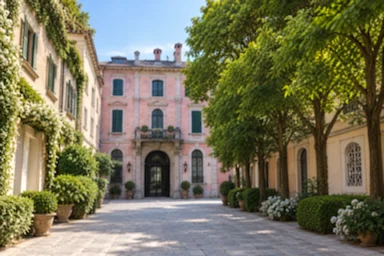 Elegant private courtyard in Milan during Milan Fashion Week