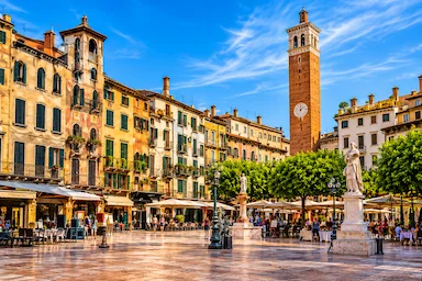 Piazza delle Erbe in Verona during a private transfer from Malpensa Airport