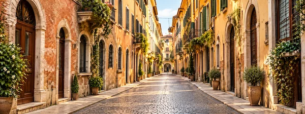 Historic street in Verona during a private transfer from Malpensa Airport