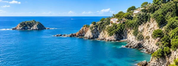 Ligurian Riviera coastline near Genoa with cliffs and blue sea