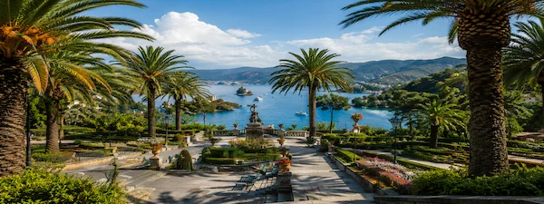 Luxury gardens overlooking the Ligurian coast near Genoa
