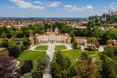 Aerial view of the Royal Villa of Monza and surrounding park