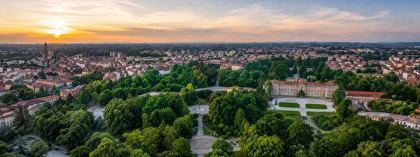 Aerial view of the Royal Villa of Monza and Monza Park at sunset