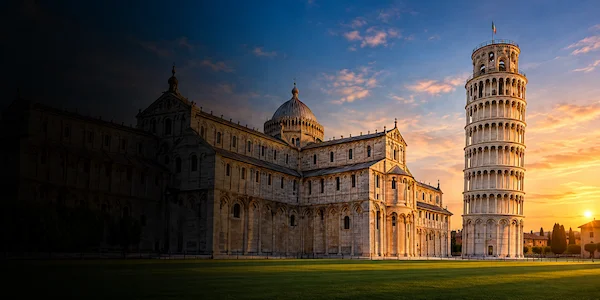 Leaning Tower of Pisa and Cathedral at sunset for Milan to Pisa private transfer