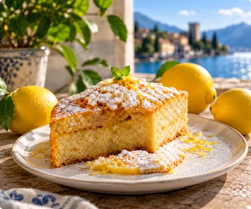 Lemon cake with fresh lemons in Sirmione on Lake Garda