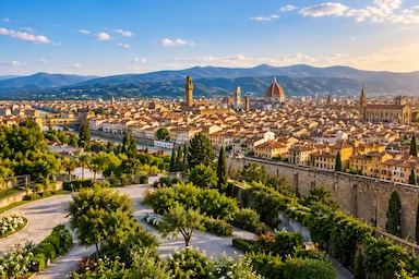 Panoramic view of Florence from Piazzale Michelangelo during a private transfer from Milan to Florence