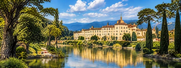 Tuscan villa and gardens near Florence during a private chauffeur transfer from Milan to Florence